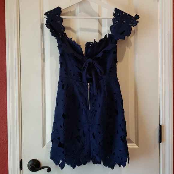 SAYLOR x FREE PEOPLE Navy Blue Off-Shoulder Crochet Lace Dahlia Dress sz XS - Picture 6 of 14